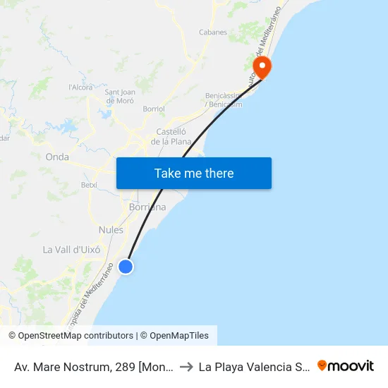 Av. Mare Nostrum, 289 [Moncofa] to La Playa Valencia Spain map