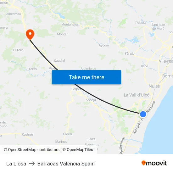La Llosa to Barracas Valencia Spain map