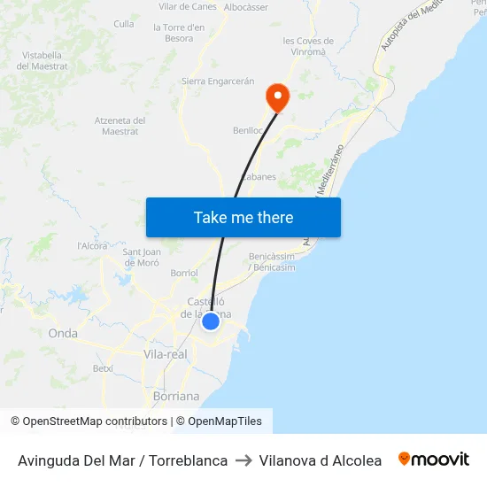 Avinguda Del Mar / Torreblanca to Vilanova d Alcolea map