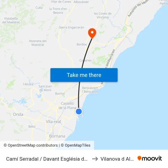 Camí Serradal / Davant Església de Sant Pau to Vilanova d Alcolea map