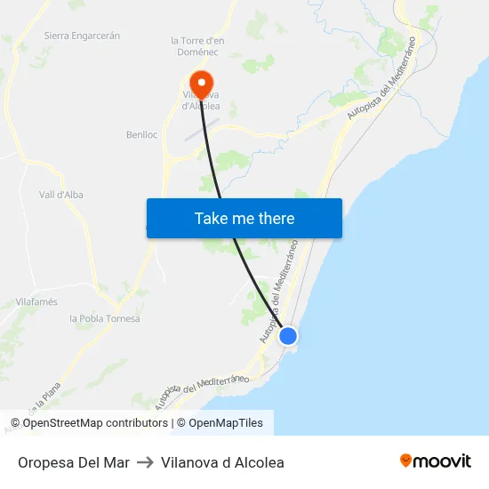 Oropesa Del Mar to Vilanova d Alcolea map