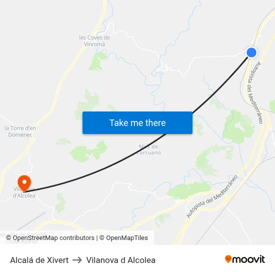 Alcalá de Xivert to Vilanova d Alcolea map