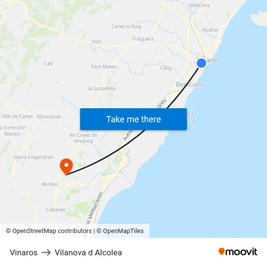Vinaros to Vilanova d Alcolea map