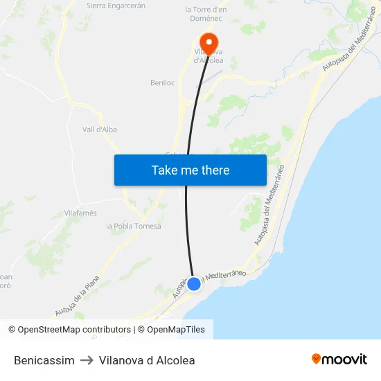 Benicassim to Vilanova d Alcolea map
