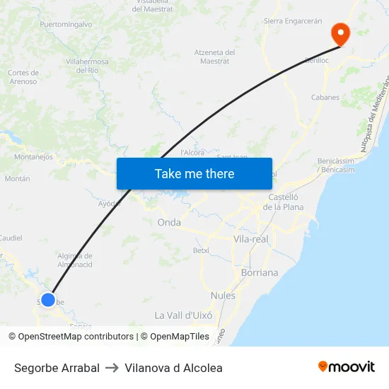 Segorbe Arrabal to Vilanova d Alcolea map