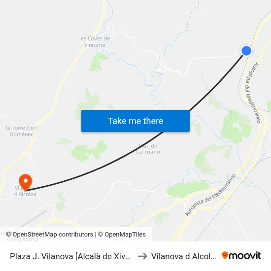 Plaza J. Vilanova [Alcalà de Xivert] to Vilanova d Alcolea map