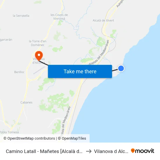Camino Latall - Mañetes [Alcalà de Xivert] to Vilanova d Alcolea map