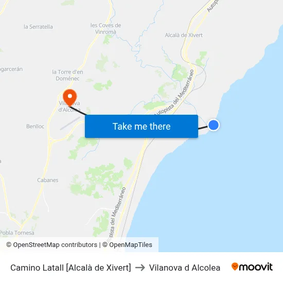 Camino Latall [Alcalà de Xivert] to Vilanova d Alcolea map