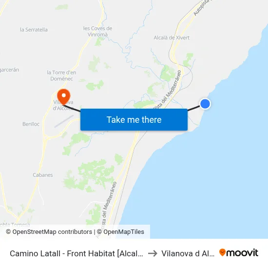Camino Latall - Front Habitat [Alcalà de Xivert] to Vilanova d Alcolea map