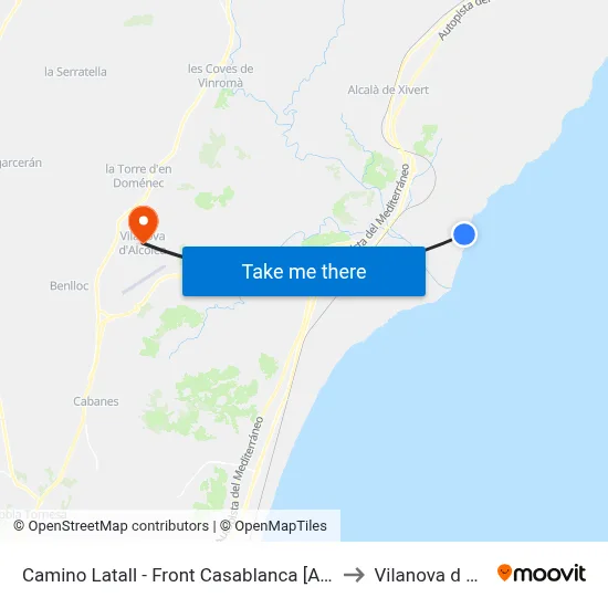 Camino Latall - Front Casablanca [Alcalà de Xivert] to Vilanova d Alcolea map