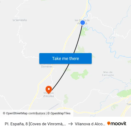 Pl. España, 8 [Coves de Vinromà, Les] to Vilanova d Alcolea map