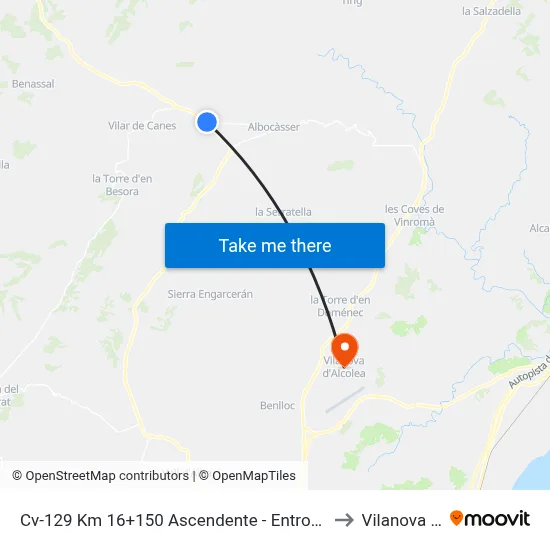 Cv-129 Km 16+150 Ascendente - Entroncament Carretera [Albocàsser] to Vilanova d Alcolea map