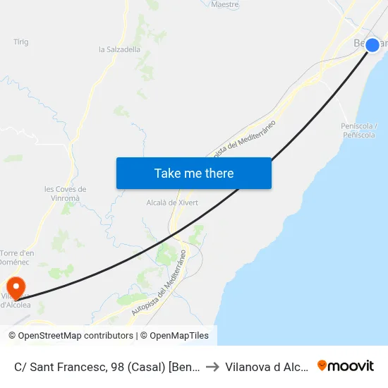 C/ Sant Francesc, 98 (Casal) [Benicarló] to Vilanova d Alcolea map