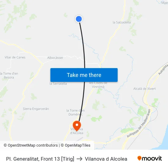 Pl. Generalitat, Front 13 [Tírig] to Vilanova d Alcolea map