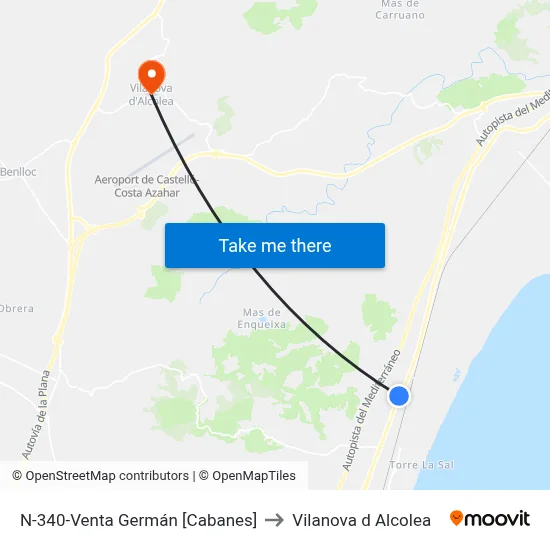 N-340-Venta Germán [Cabanes] to Vilanova d Alcolea map