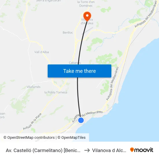 Av. Castelló (Carmelitano) [Benicàssim] to Vilanova d Alcolea map