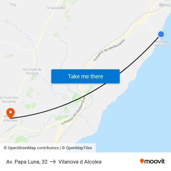 Av. Papa Luna, 32 to Vilanova d Alcolea map