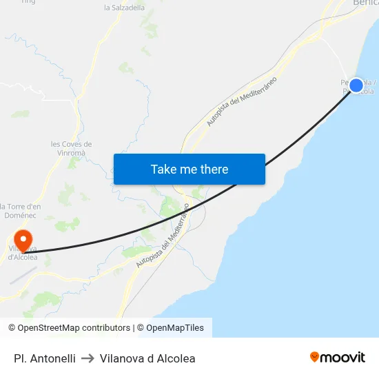 Pl. Antonelli to Vilanova d Alcolea map