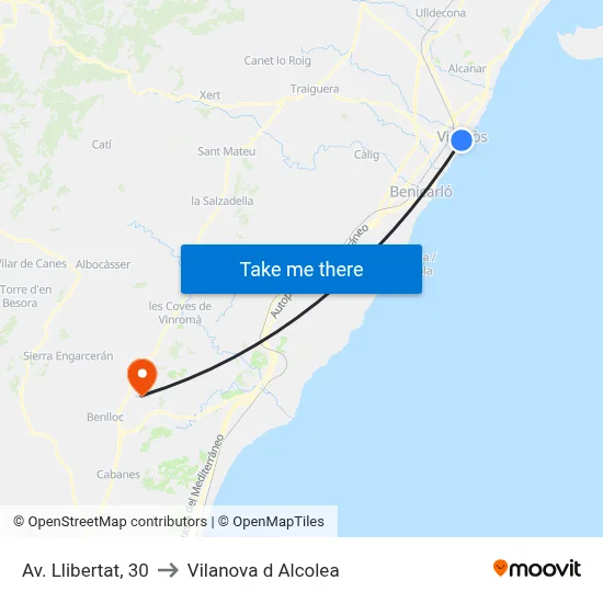 Av. Llibertat, 30 to Vilanova d Alcolea map