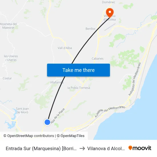 Entrada Sur (Marquesina) [Borriol] to Vilanova d Alcolea map