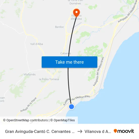 Gran Avinguda-Cantó C. Cervantes [Benicàssim] to Vilanova d Alcolea map