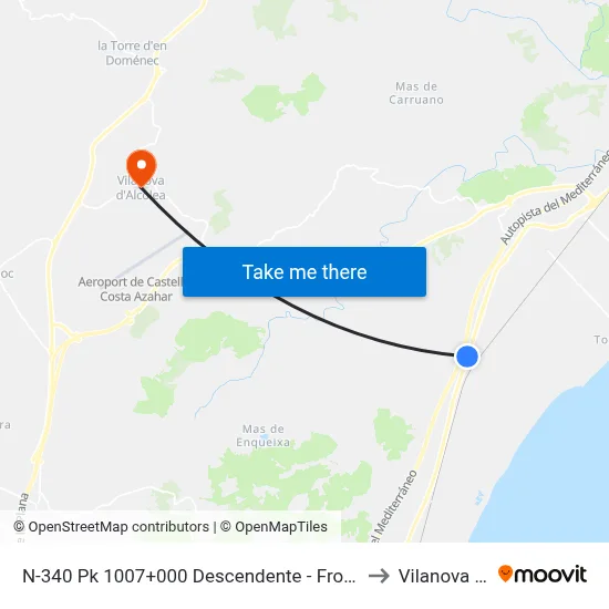 N-340 Pk 1007+000 Descendente - Front Rte. Camioneros [Cabanes] to Vilanova d Alcolea map