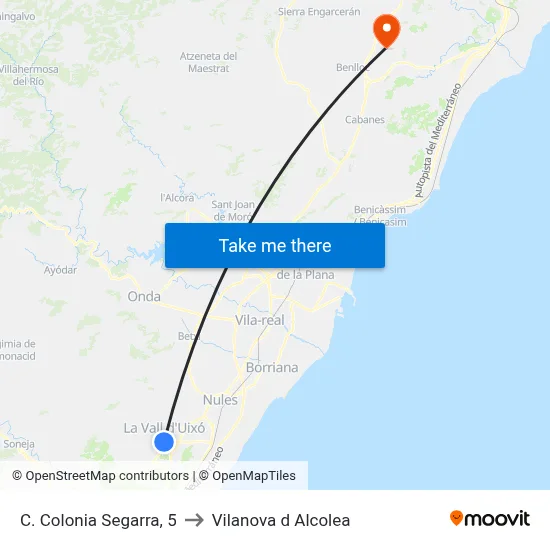 C. Colonia Segarra, 5 to Vilanova d Alcolea map