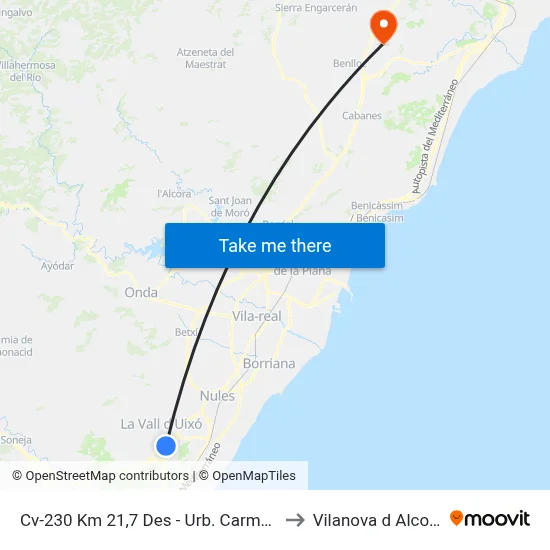 Cv-230 Km 21,7 Des - Urb. Carmaday to Vilanova d Alcolea map