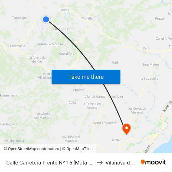 Calle Carretera Frente Nº 16 [Mata de Morella, La] to Vilanova d Alcolea map