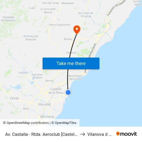 Av. Castalla - Rtda. Aeroclub [Castelló de La Plana] to Vilanova d Alcolea map