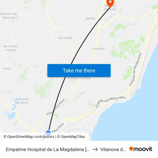 Empalme Hospital de La Magdalena [Castelló de La Plana] to Vilanova d Alcolea map