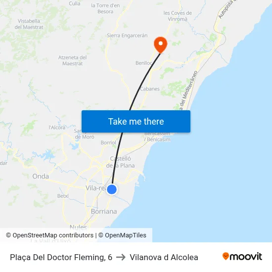 Plaça Del Doctor Fleming, 6 to Vilanova d Alcolea map