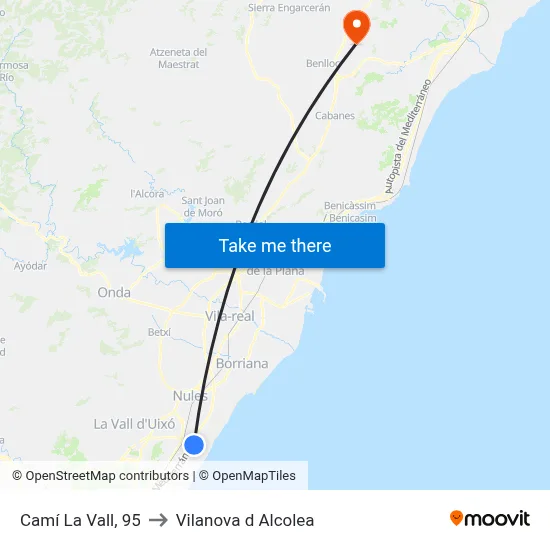 Camí La Vall, 95 to Vilanova d Alcolea map