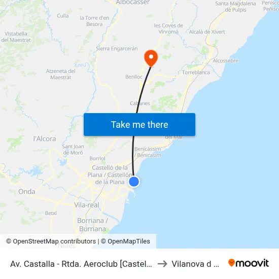 Av. Castalla - Rtda. Aeroclub [Castelló de La Plana] to Vilanova d Alcolea map