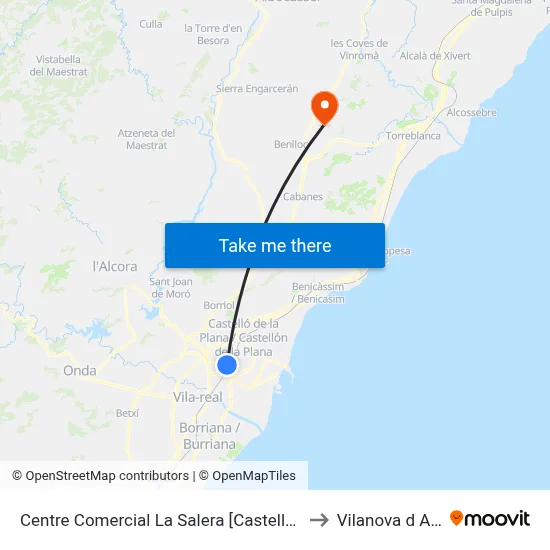 Centre Comercial La Salera [Castelló de La Plana] to Vilanova d Alcolea map