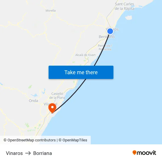 Vinaros to Borriana map
