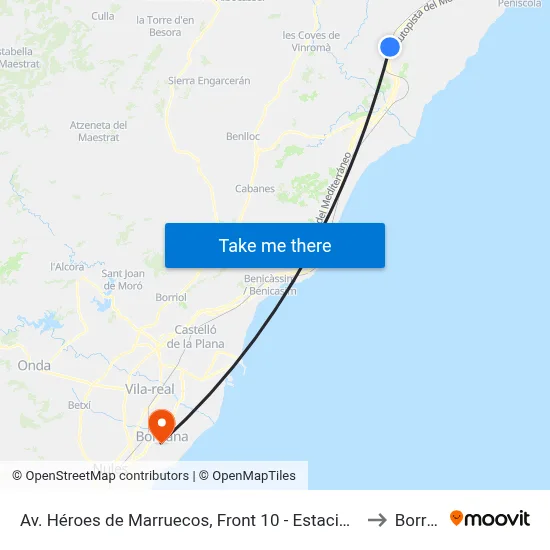 Av. Héroes de Marruecos, Front 10 - Estació [Alcalà de Xivert] to Borriana map