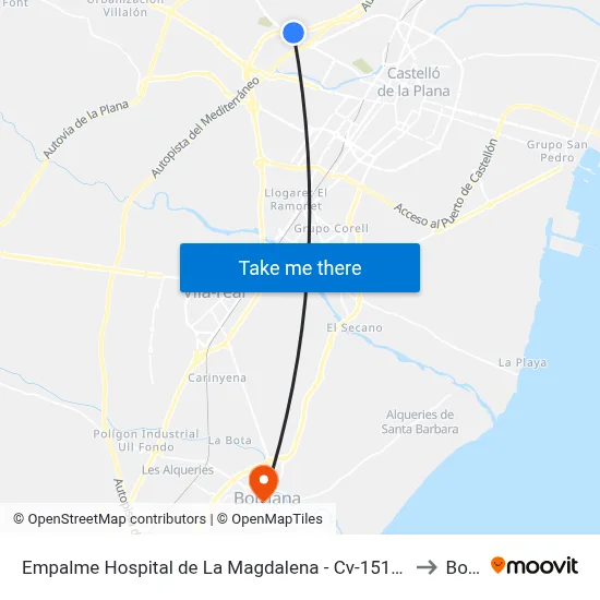 Empalme Hospital de La Magdalena - Cv-151 Pk 0+120 Ascendente [Castelló de La Plana] to Borriana map