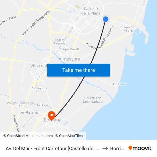 Av. Del Mar - Front Carrefour [Castelló de La Plana] to Borriana map