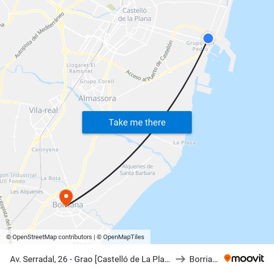 Av. Serradal, 26 - Grao [Castelló de La Plana] to Borriana map