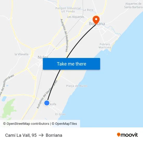 Camí La Vall, 95 to Borriana map