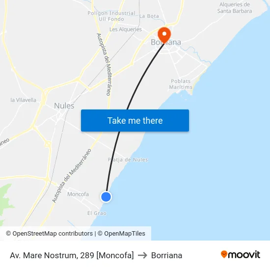 Av. Mare Nostrum, 289 [Moncofa] to Borriana map