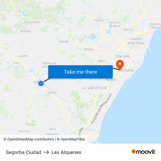 Segorbe Ciudad to Les Alqueries map