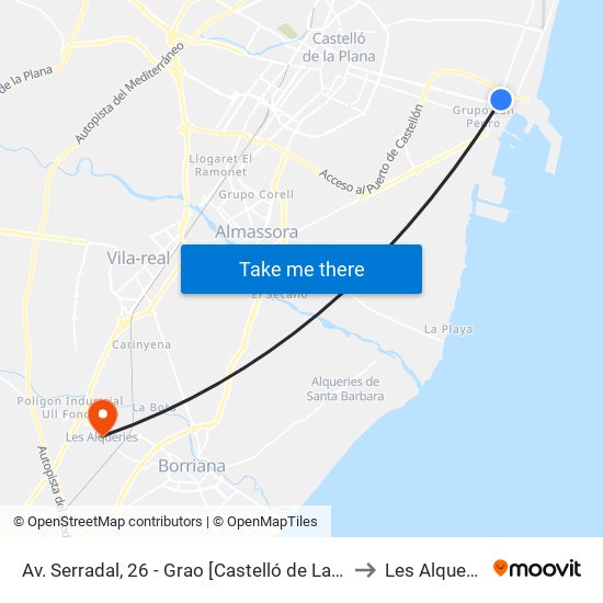 Av. Serradal, 26 - Grao [Castelló de La Plana] to Les Alqueries map