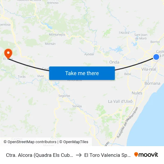Ctra. Alcora (Quadra Els Cubos) to El Toro Valencia Spain map