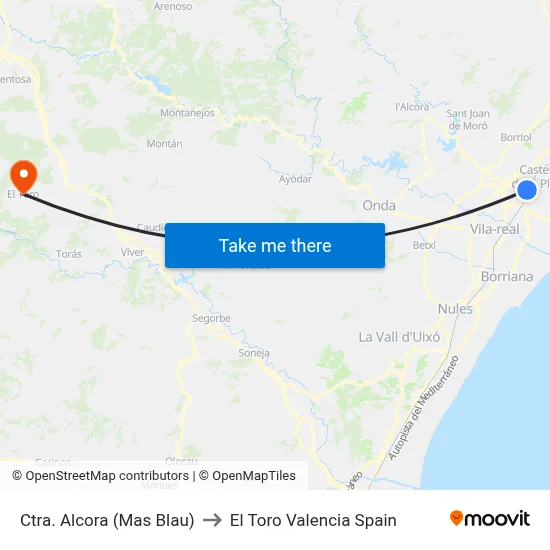 Ctra. Alcora (Mas Blau) to El Toro Valencia Spain map