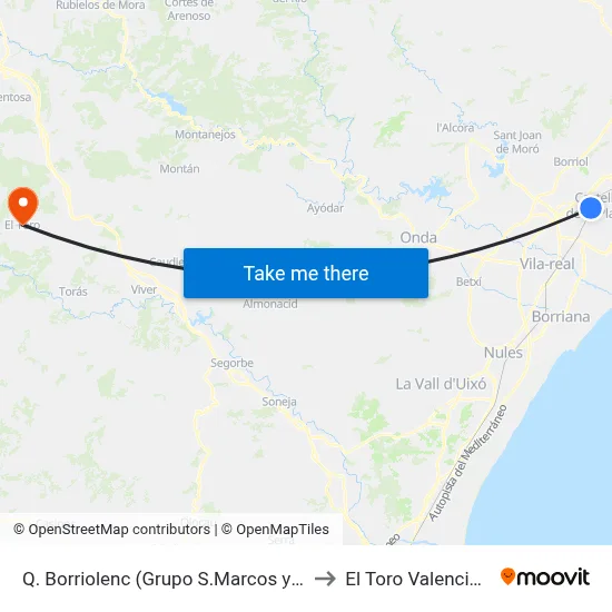 Q. Borriolenc (Grupo S.Marcos y S.Agustin) to El Toro Valencia Spain map