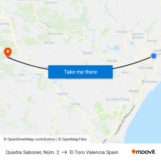 Quadra Saboner, Núm. 2 to El Toro Valencia Spain map