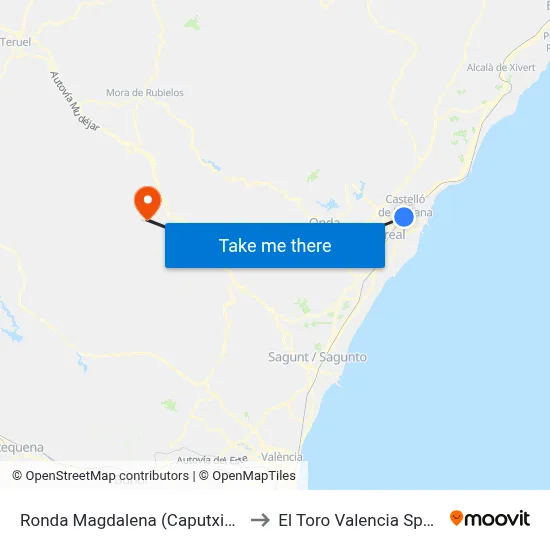 Ronda Magdalena (Caputxins) to El Toro Valencia Spain map