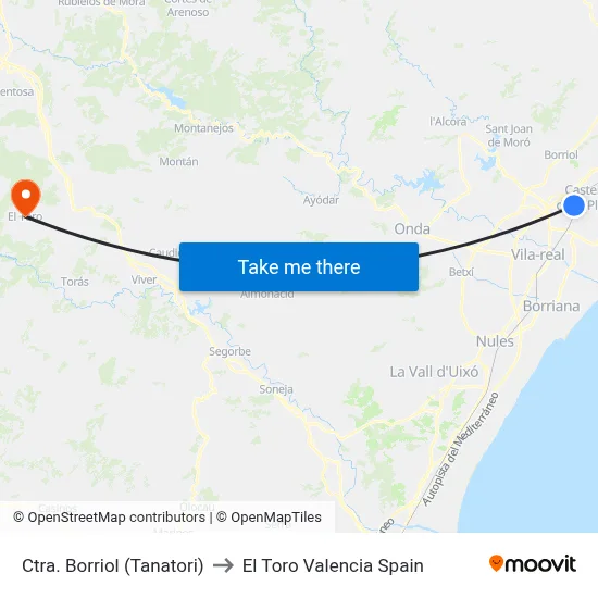 Ctra. Borriol (Tanatori) to El Toro Valencia Spain map